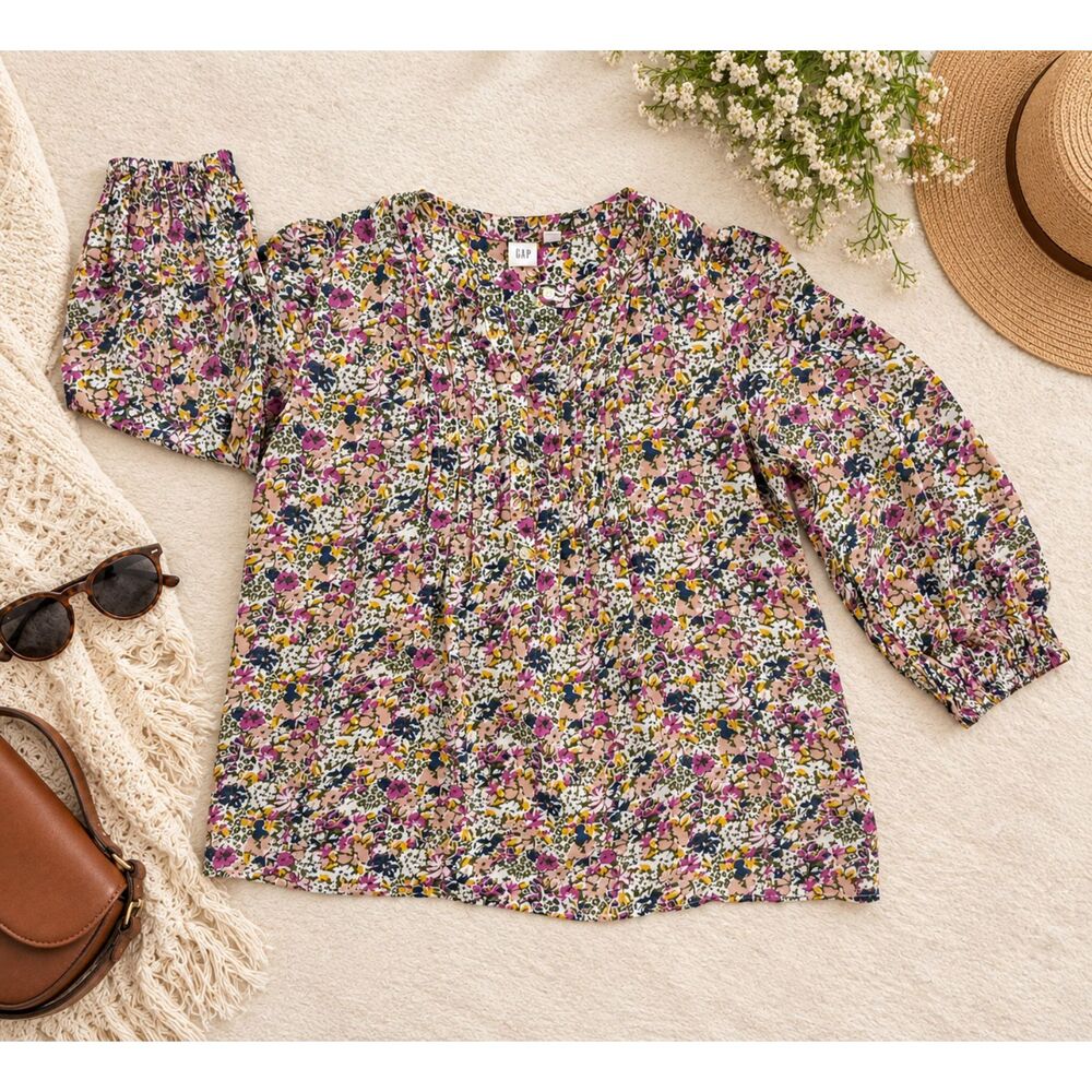 GAP Women's Small Floral Rayon Button Front Blouse